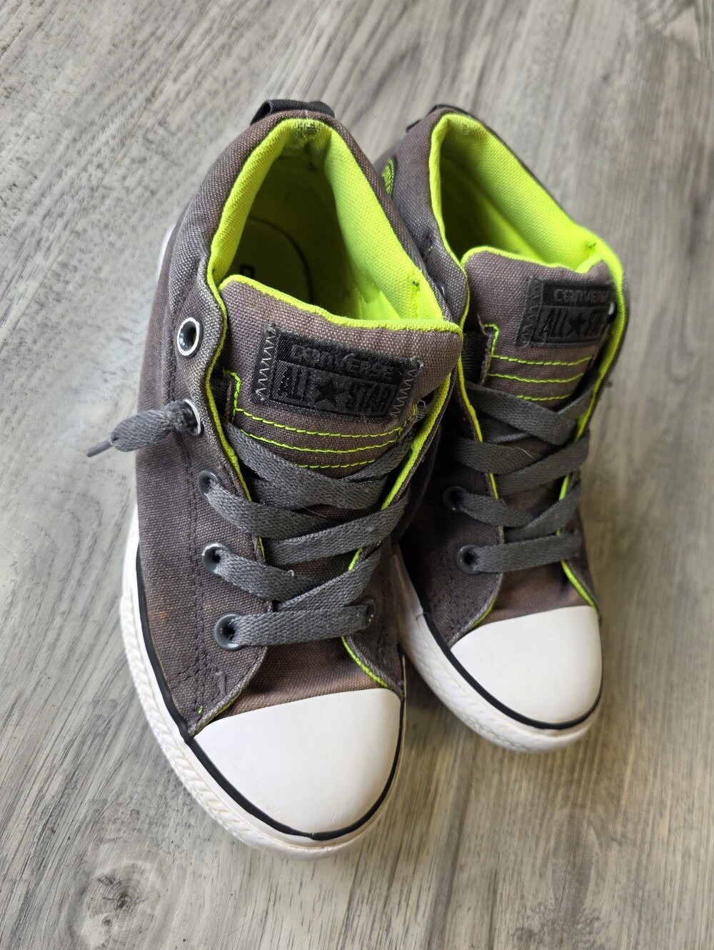 Converse Chuck Taylor All Star Kids Size 3 Gray High Top Sneakers Neon Green